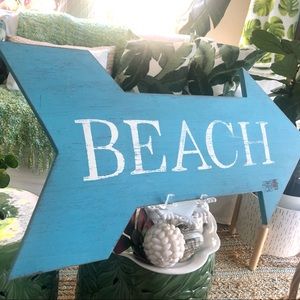 New! HUGE Wood Arrow Blue & White Beach Sign